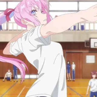 🐻 Anime, Mädchen, rosa Haare, Volleyball, Sport telegram sticker