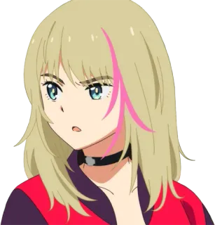 🤨 anime girl, blonde hair, pink streak, blue eyes, choker telegram sticker