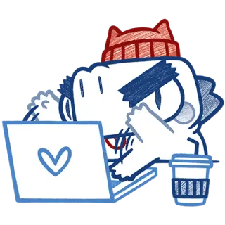 👨‍💻 dinosaur, cartoon, laptop, love, coffee, working, typing, cute, animal telegram sticker