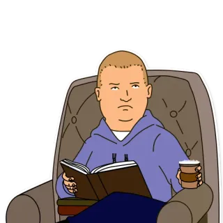 😠 Bobby Hill King of the Hill Dibujos animados, Leyendo, Silla, Libro, Café whatsapp sticker