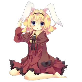😶 Anime, Conejo, Chica, Lindo, Rubia, Dibujos animados, Conejo, Ilustración telegram sticker
