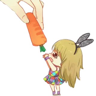 😭 кролик, морковь, милый, аниме, мультфильм, девушка, предлагает telegram sticker