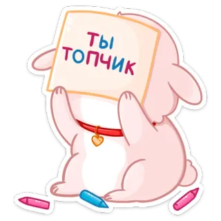 🔝 ТЫ ТОПЧИК dessin animé, lapin, texte, mignon, animal, dessin telegram sticker