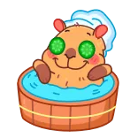 🛀 capybara, spa, relaxation, cucumber, bath, animal, cartoon telegram sticker