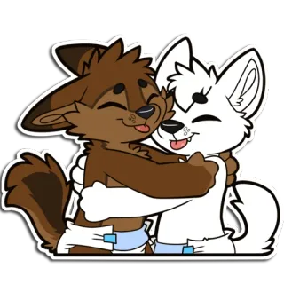 😊 furry, hug, diaper, cartoon, animal, friends, cute telegram sticker