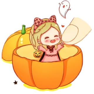 😄 хэллоуин, тыква, призрак, милый, мультфильм, девочка, чиби telegram sticker