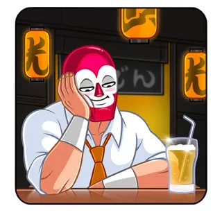 🍺 うどん борец, маска, удон, пиво, скучно, сидит, ресторан whatsapp sticker