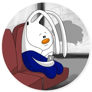 😥 rabbit, cartoon, sitting, sad, phone, character, illustration telegram sticker