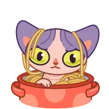 🍜 kot, spaghetti, garnek, jedzenie, zwierzę, kreskówka telegram sticker