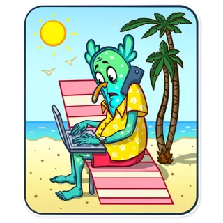 🏖 пляж, ноутбук, отпуск, отдых, мультфильм, тропический, звонок whatsapp sticker