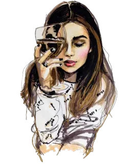 🍷 femme, verre de vin, mode, illustration, portrait, beauté, alcool telegram sticker