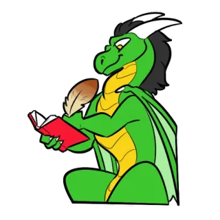 📕 dragon, écriture, livre, vert, plume, dessin animé whatsapp sticker