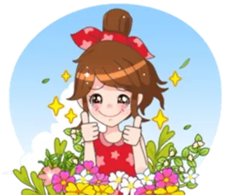🤒 Desenho animado, Menina, Joinha, Fofo, Flores, Brilhos whatsapp sticker