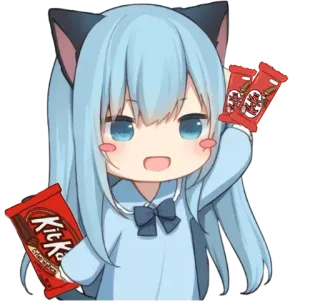 🤔 อนิเมะ, สาวแมว, คิทแคท, ช็อกโกแลต, คาวาอิ, น่ารัก telegram sticker