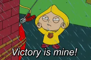 😈 Stewie Griffin Family Guy Victory is mine! cartoon, stewie griffin, victory, rain, animation telegram sticker