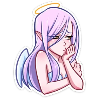 😒 ангел, эльф, милый, грустный, мультик, стикер, аниме, нимб telegram sticker