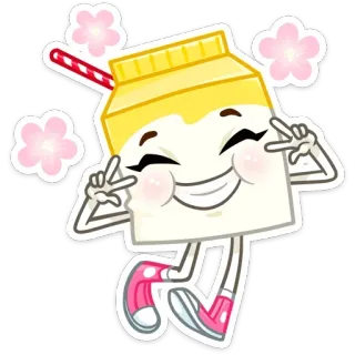 ☺️ Kardus susu, Kawaii, Imut, Kartun, Merah muda, Bunga telegram sticker
