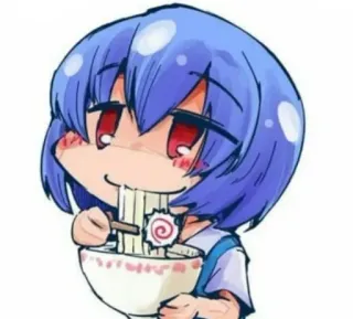 💙 Rei Ayanami Neon Genesis Evangelion anime, girl, ramen, chibi, eating telegram sticker