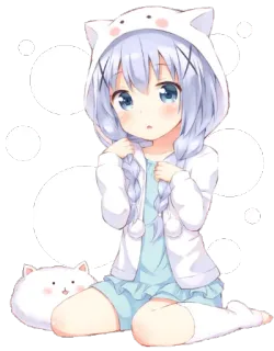 😳 Anime, Mignon, Fille, Kawaii, Dessin animé, Chat, Cheveux blancs telegram sticker