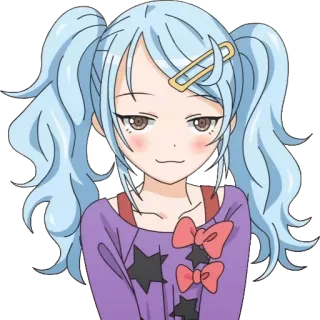 😏 anime, chica, pelo azul, clip, sonrisa burlona, dibujos animados whatsapp sticker