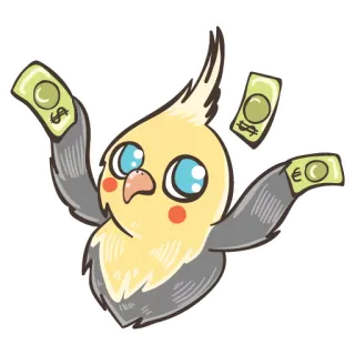 🤑 calopsitta, uccello, soldi, valuta, cartone animato, carino, ricco, finanziario telegram sticker