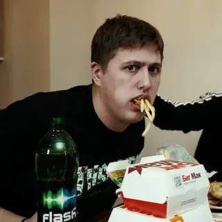 😶 food, eating, man, fries, burger, fast food telegram sticker