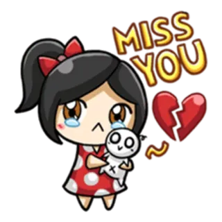💔 MISS YOU verdrietig, ik mis je, gebroken hart, cartoon, meisje, schattig telegram sticker