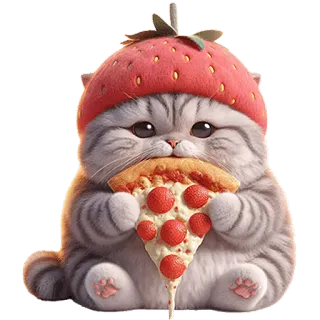 🍕 kat, kitten, aardbei, pizza, schattig, cartoon, dier, eten telegram sticker
