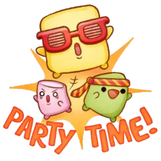 🎉 PARTY TIME! festa, celebrazione, cartone animato, carino, divertente, marshmallow, occhiali da sole whatsapp sticker