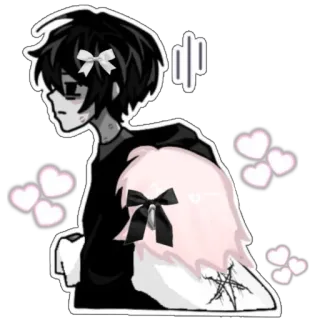 💗 อนิเมะ, เศร้า, อีโม, หัวใจ, สีดำ, สีขาว whatsapp sticker
