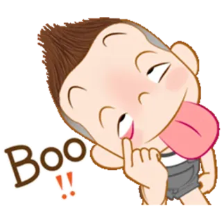 😝 Boo!! dibujo animado, sacar la lengua, cara, personaje, bu, pícaro, juguetón whatsapp sticker