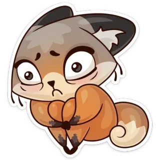 😰 volpe, animale, cartone animato, carino, triste, preoccupato, adesivo telegram sticker