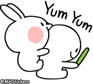 😋 Yum Yum conejo, lindo, comiendo, rico, pegatinas, tierno whatsapp sticker