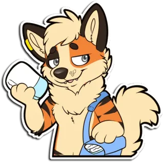 👶 furry, dog, canine, cartoon, anthropomorphic, drinking, backpack, animal telegram sticker