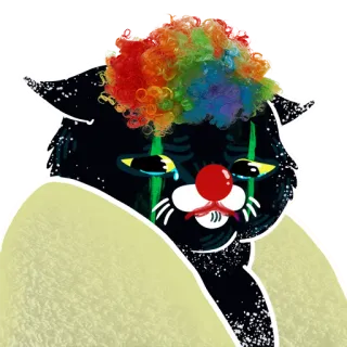 🤡 猫, 小丑, 悲伤, 眼泪, 化妆, 彩虹假发, 动物 telegram sticker