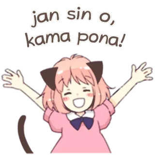 👋 jan sin o, kama pona! cute, anime, toki pona, happy, cat whatsapp sticker