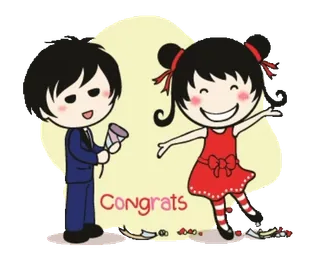 🥳 Congrats felicitaciones, dibujos animados, celebración, pareja telegram sticker