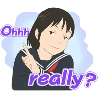 😒 Ohhh really? 动漫, 女孩, 表情, 讽刺, 怀疑, 校服 telegram sticker