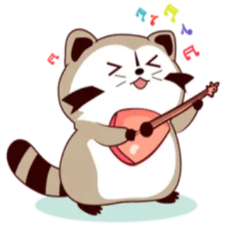🎸 mapache, guitarra, música, dibujo animado, animal, lindo, jugando whatsapp sticker