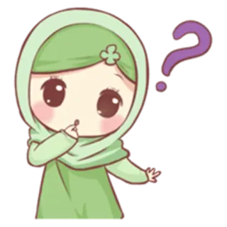 🤔 kreskówka, dziewczyna, hidżab, pytanie, muzułmanin, kawaii telegram sticker