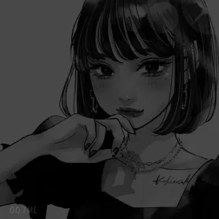 🎡 Kolinak Fille anime, Dessin animé, Portrait, Collier, Noir et blanc, Illustration telegram sticker