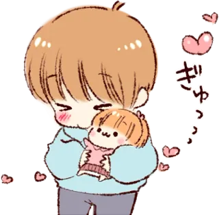 💑 ぎゅっ Anime, Câlin, Kawaii, Mignon, Coeurs telegram sticker