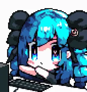 😕 dziewczyna anime, pixel art, słodkie, komputer, klawiatura, kawaii telegram sticker