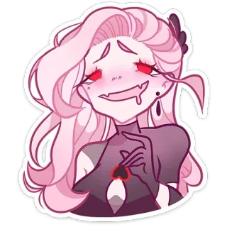 🤤 sticker, cartoon, roze haar, vampier, anime, vrouw, rode ogen whatsapp sticker