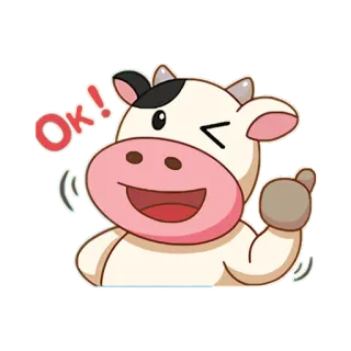✌ OK! krowa, zwierzę, ok, kreskówka, emoji, kciuk w górę telegram sticker