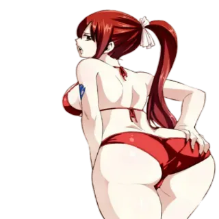 🍎 Erza Scarlet Fairy Tail anime, bikini, rude włosy, fanart, postać, seksowna telegram sticker