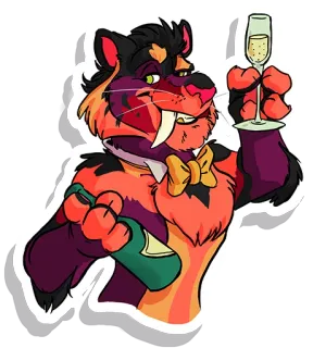 🎩 Furry, Antropomórfico, Tigre, Champagne, Celebração, Festa, Brinde telegram sticker