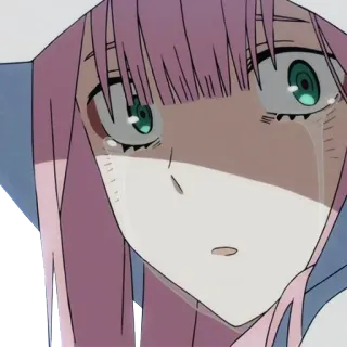 😭 Zero Two Darling in the Franxx anime, crying, sad, pink hair, Zero Two telegram sticker