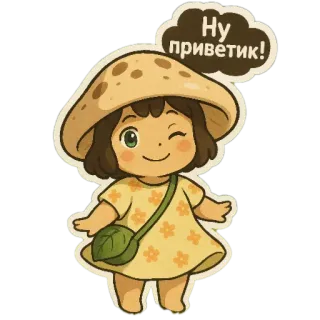 👋 Ну приветик! champignon, fille, mignon, dessin animé, salutation, clin d'oeil, anime telegram sticker