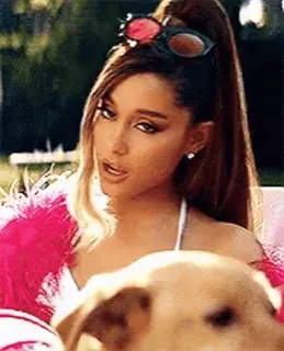 💎 Ariana Grande Pop star, Cantante, Celebrità, Donna, Cane, Musica telegram sticker